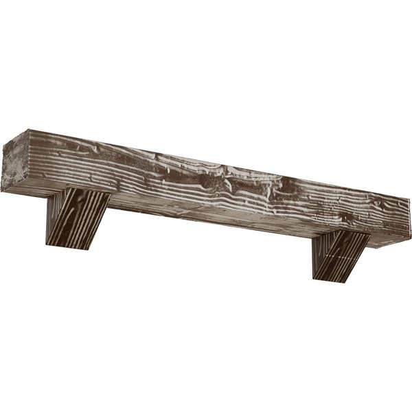 Ekena Millwork Sandblasted Faux Wood Fireplace ManteL w/Breckinridge Corbels, Vintage Mahogany, 6"H  x 8"D x 72"W MANUSD06X08X72BKVM